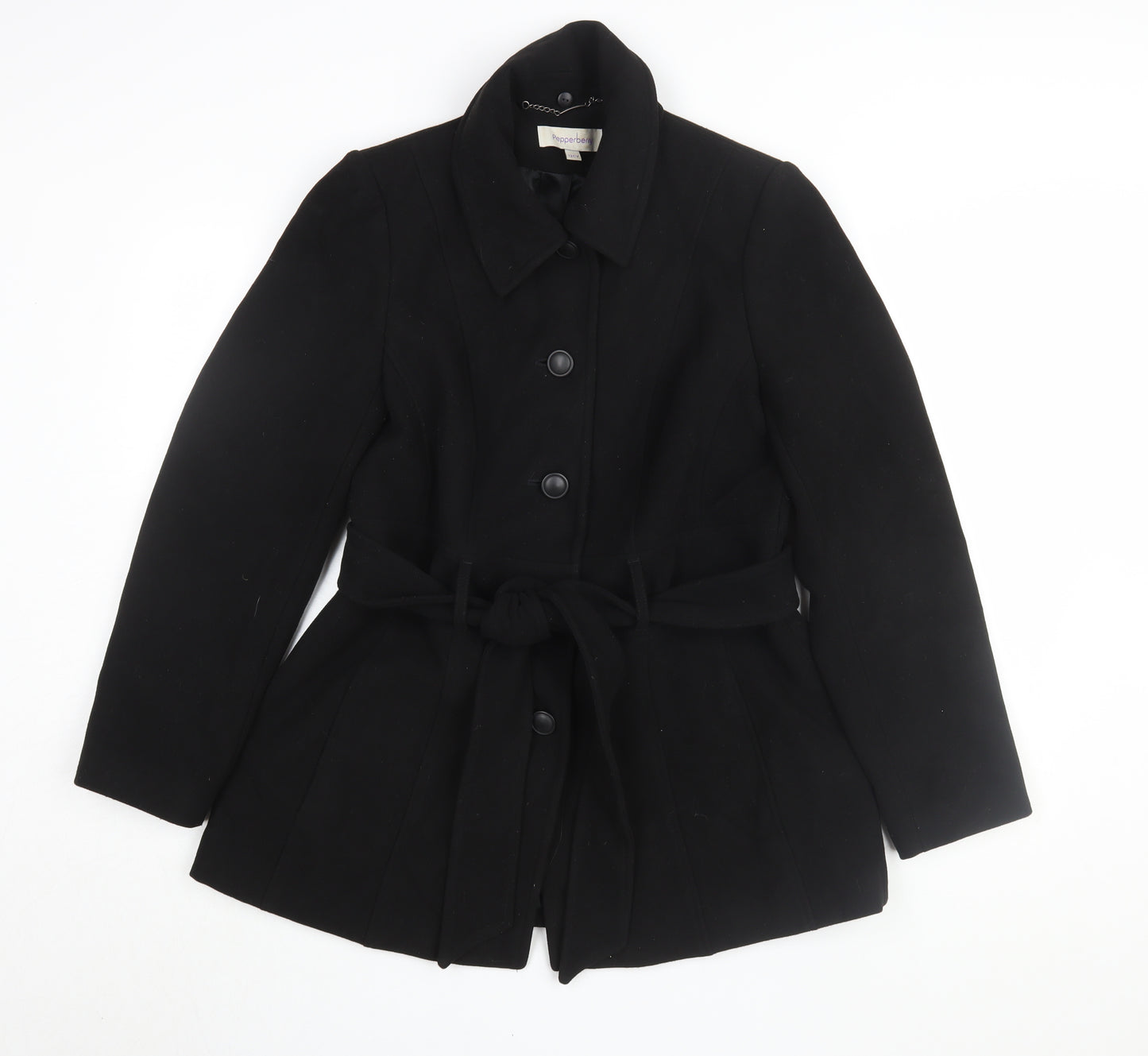 Pepperberry Women's Black Coat Size 12 Belted Overcoat