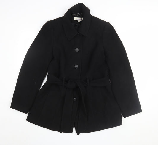 Pepperberry Women's Black Coat Size 12 Belted Overcoat