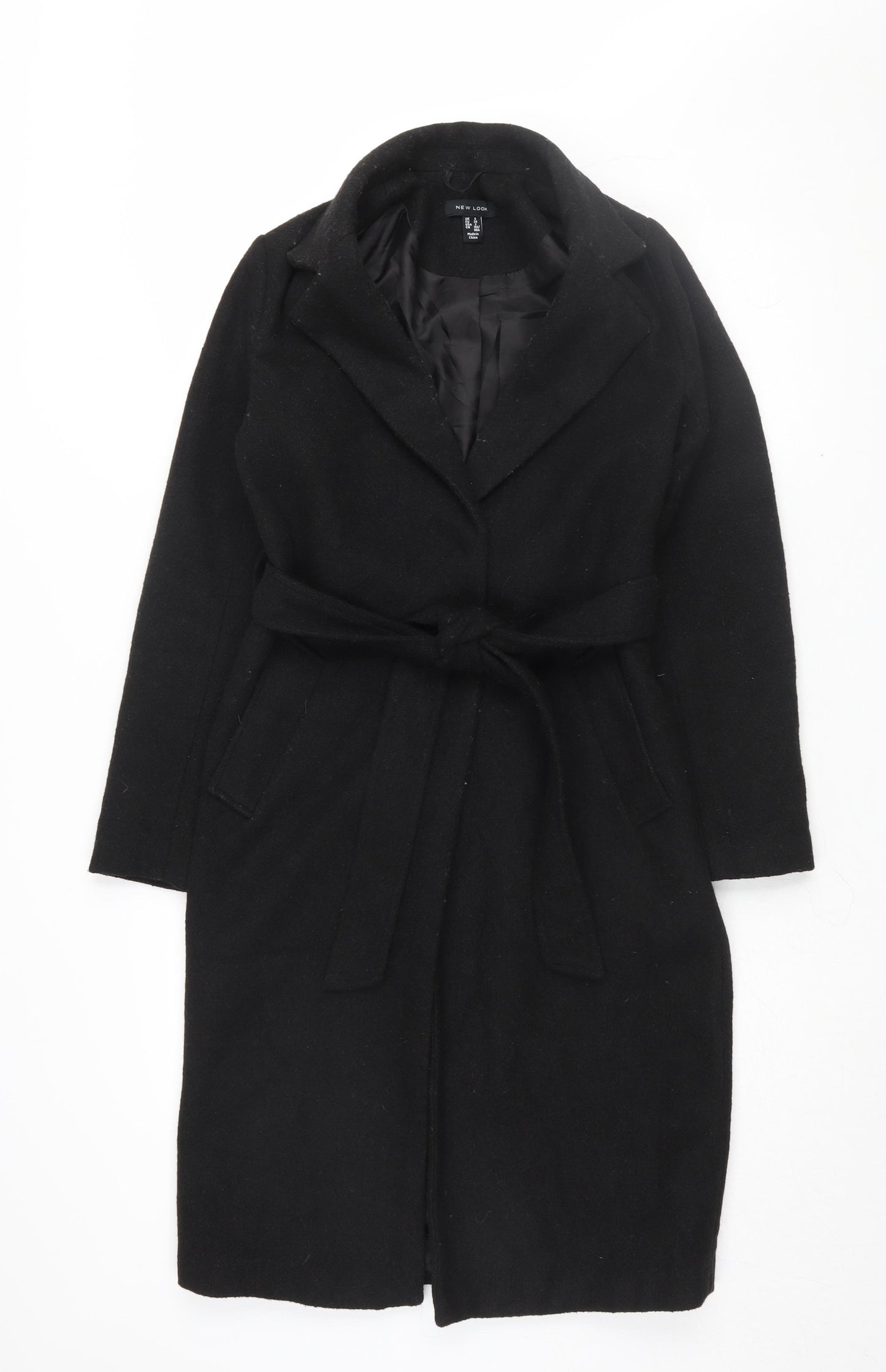 New Look Women's Black Long Belted Coat Size 6