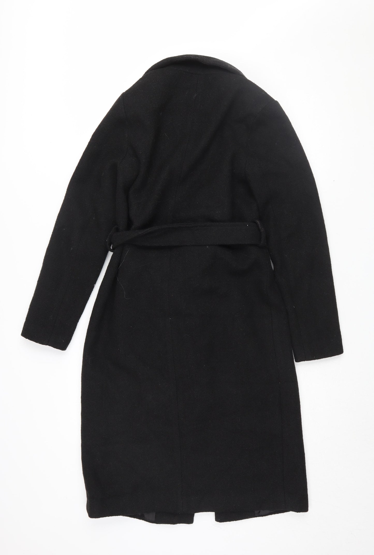 New Look Women's Black Long Belted Coat Size 6