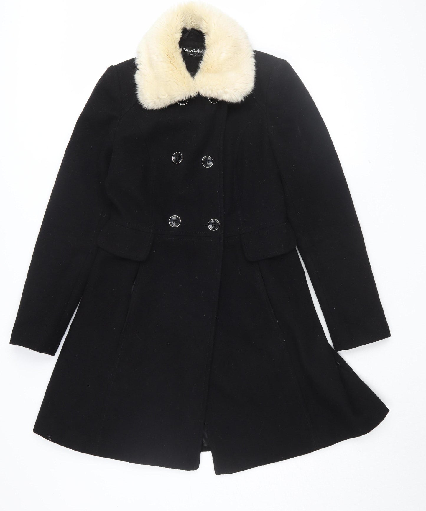 Miss Selfridge Women's Black Long Overcoat, Size 6
