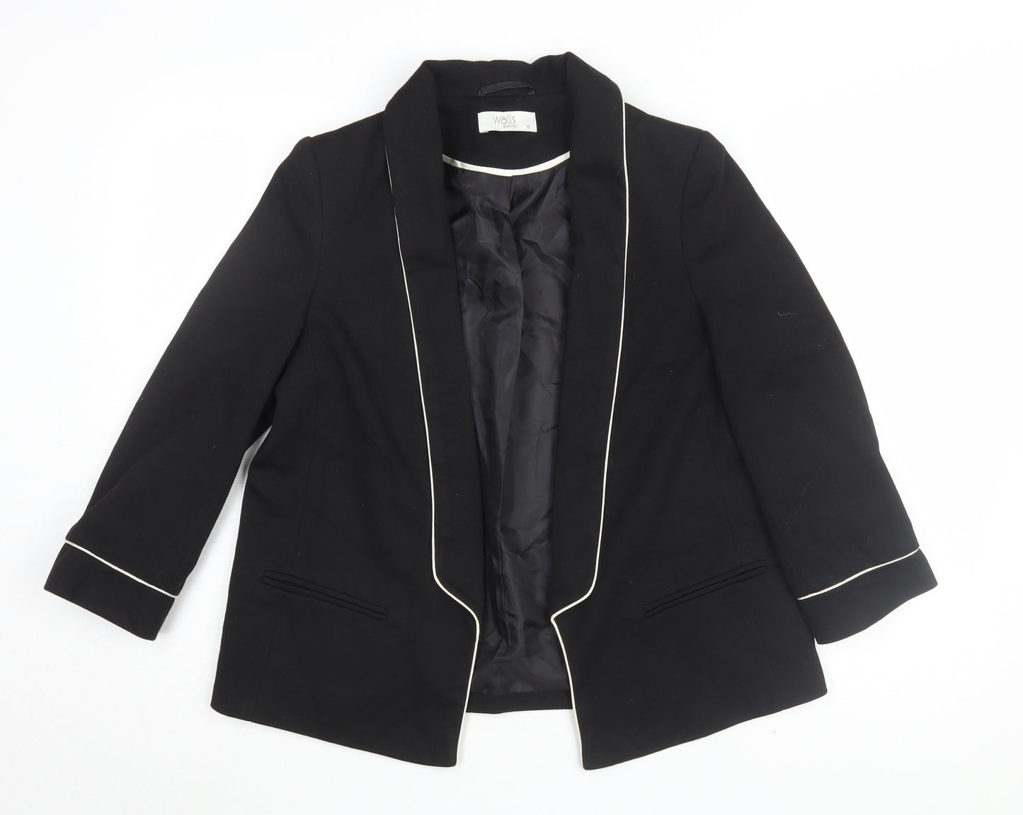 Wallis Women's Black Blazer UK 12, Shawl Lapel, Lined