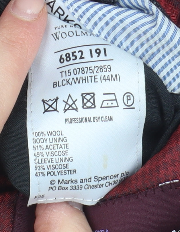 Marks and Spencer Men's Black Wool Blazer, 44R, Formal