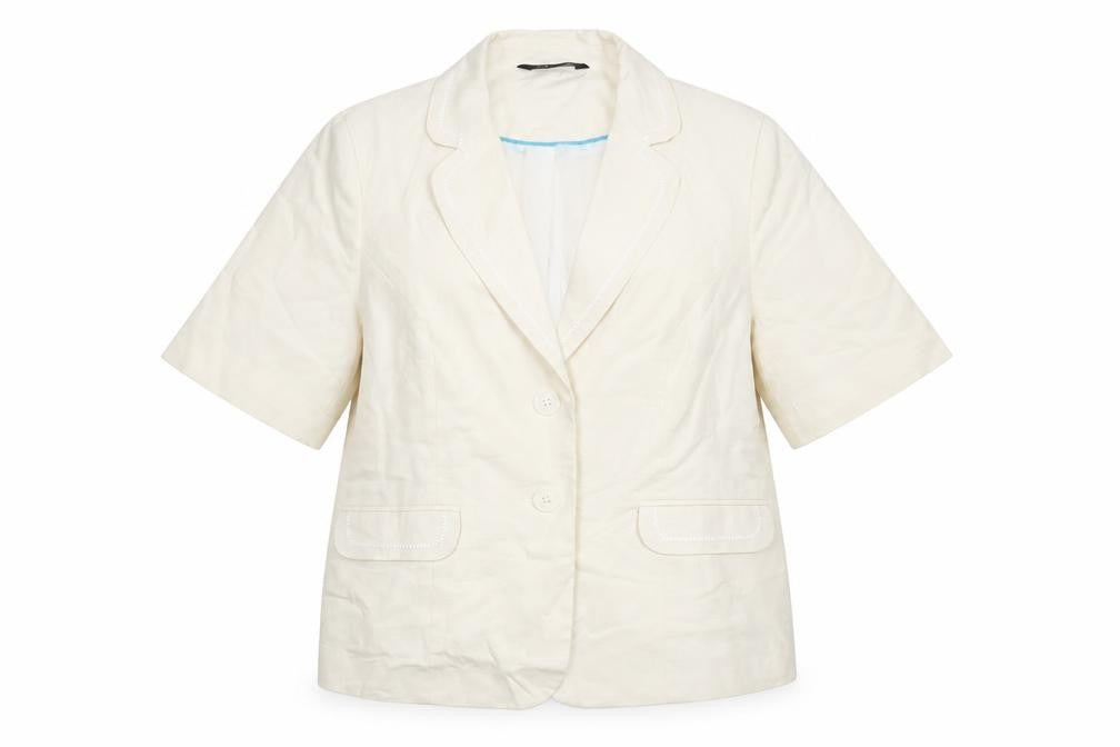 Front view of Bonmarché Beige Short Sleeve Women's Blazer, size 18