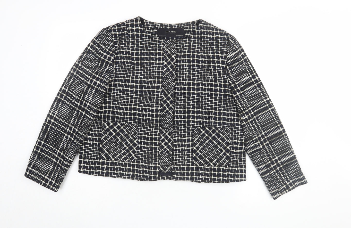 Zara Women's Black Check Tweed Jacket L, Classic Style
