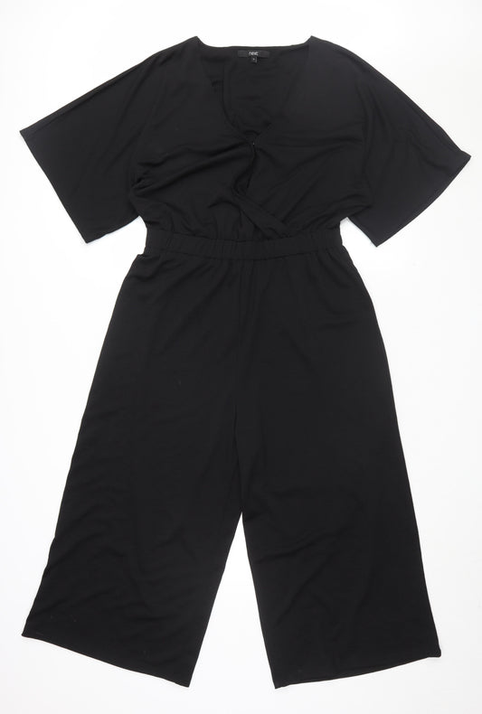 Next Women's Black Jumpsuit, V-Neck, UK 12, Casual Wide-Leg