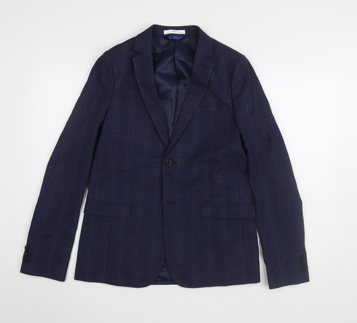 Marks and Spencer Boys Blue Check Suit Jacket 14-15Y