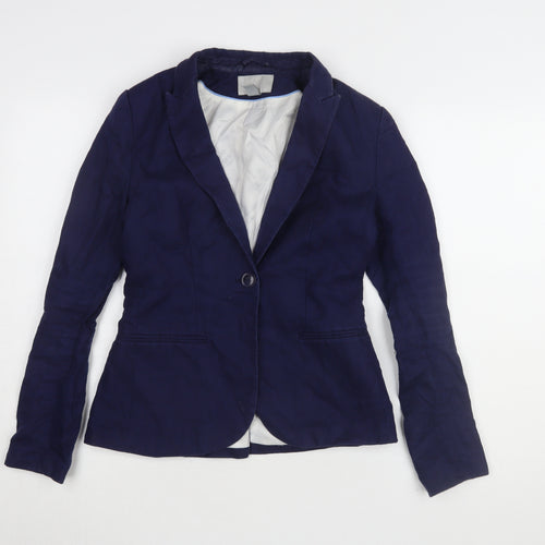 H&M Women's Blue Blazer, Size 8, Lined, One-Button