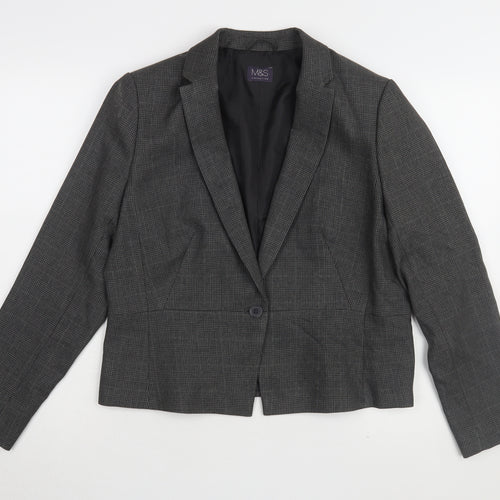 Marks and Spencer Women Grey Check Suit Jacket Size 16