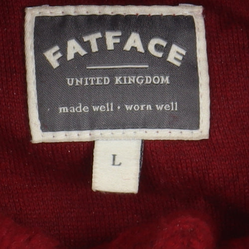 FatFace Men's Red Henley Jumper L, Wool Blend Classic Knit