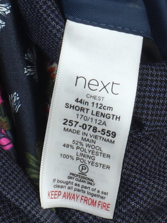 Next Men's Blue Wool Blazer, Size 44S, Double-Vented