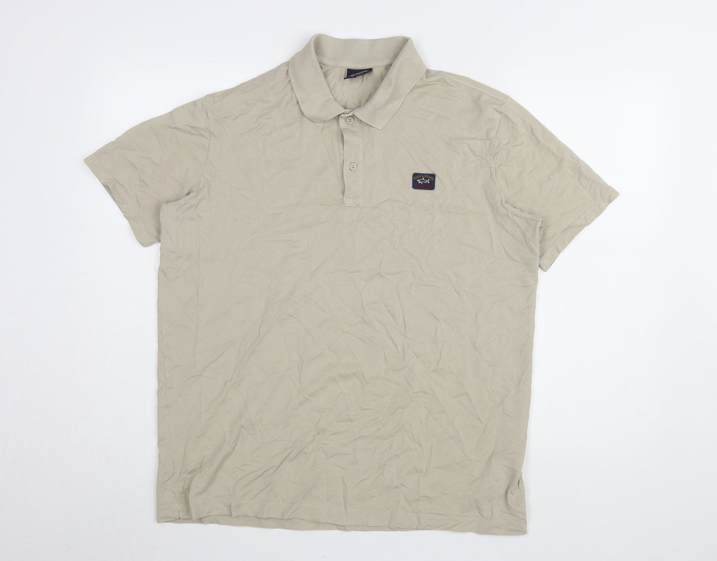 Paul & Shark Men Beige Cotton Polo Shirt Size M