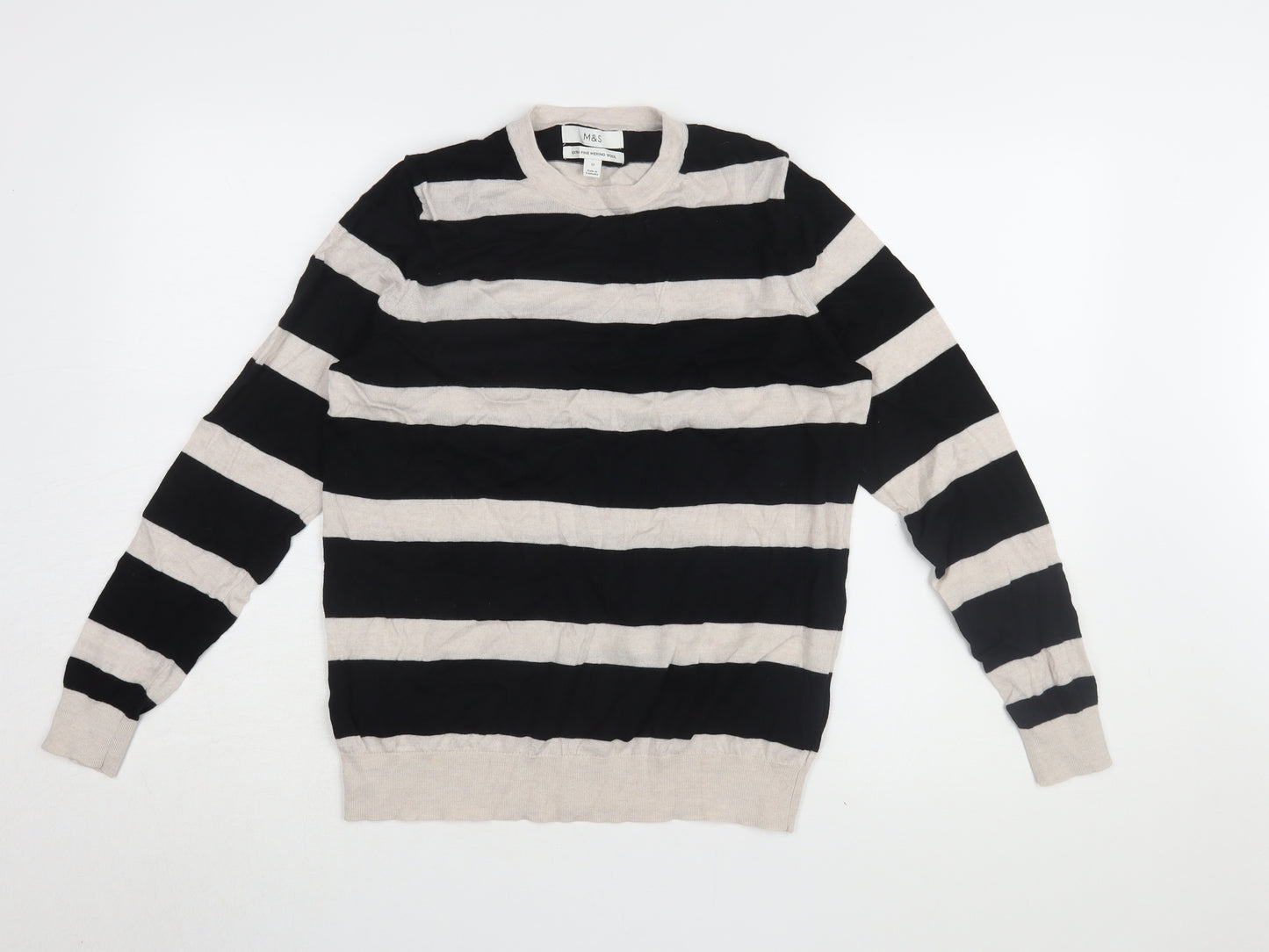 Marks and Spencer Women's Black Striped Jumper Size 12