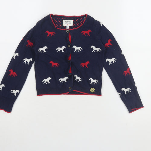 J Jeans Girls Blue Animal Cardigan 5-6 Years Cotton Knit