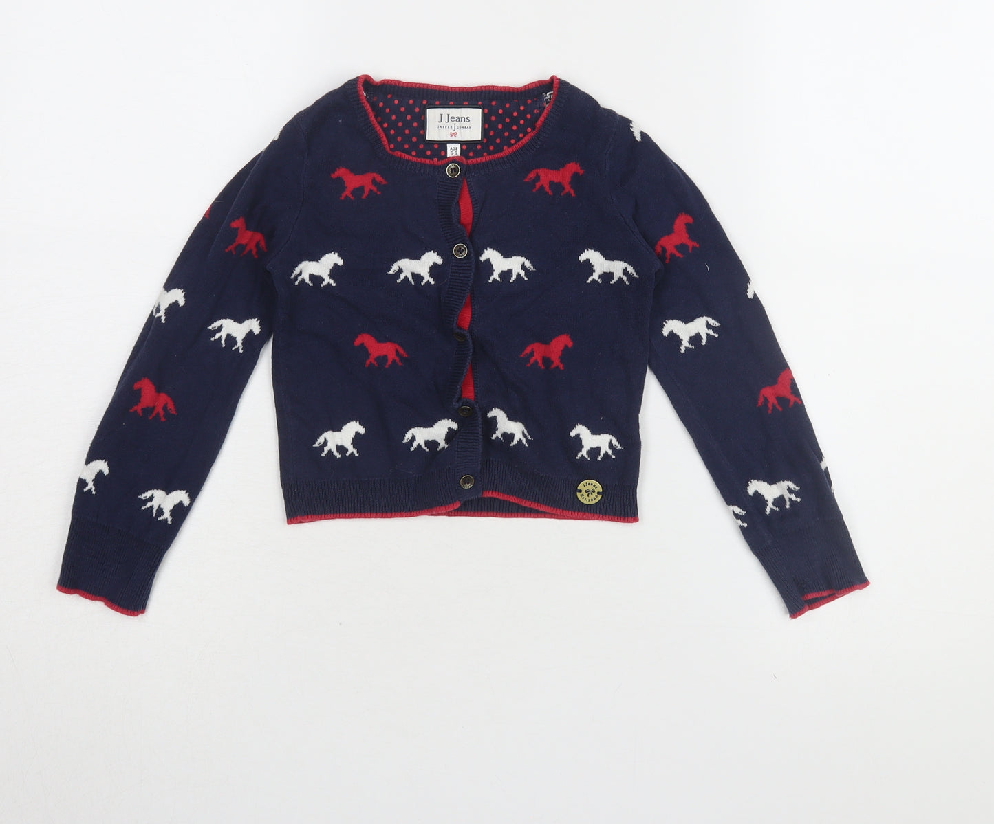 J Jeans Girls Blue Animal Cardigan 5-6 Years Cotton Knit