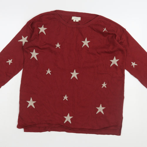 Fat Face Women's Red Star Print Pullover Jumper Size 10