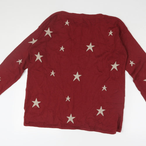 Fat Face Women's Red Star Print Pullover Jumper Size 10