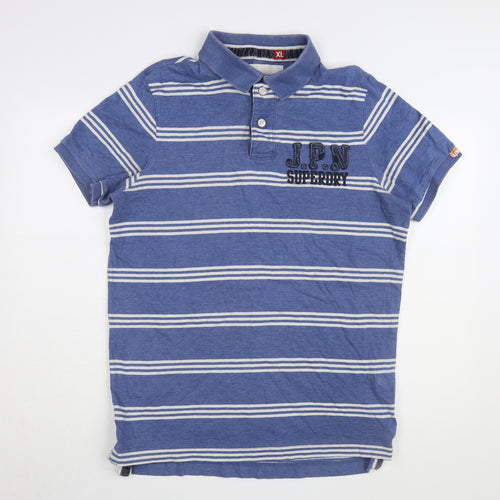 Superdry Men's Blue Striped Polo XL Short Sleeve