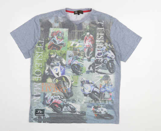 TT Isle of Man Men's Grey Graphic T-Shirt L