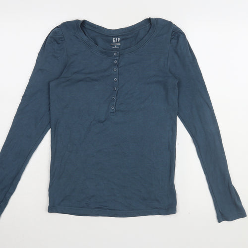 Gap Women’s Blue Henley T-Shirt M Long Sleeve Casual