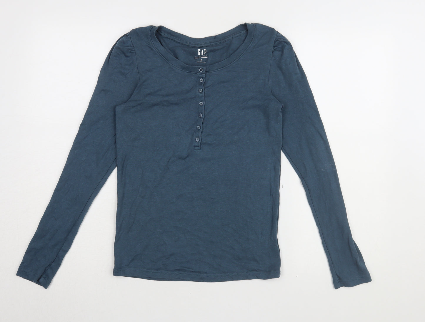 Gap Women’s Blue Henley T-Shirt M Long Sleeve Casual