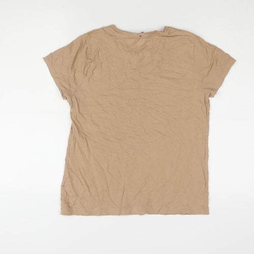 DKNY Women's Beige Cotton Modal T-Shirt M Sequin