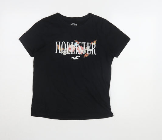 Hollister Women's Black Cotton T-Shirt, Size S, Casual Classic