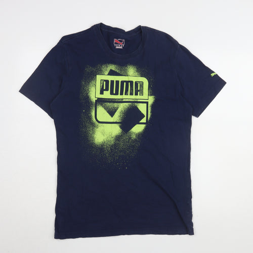 Puma Blue Men's T-Shirt M - Sports Graphic Logo, Cotton Tee