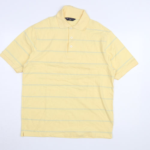 Marks and Spencer Men's Yellow Striped Polo Shirt M