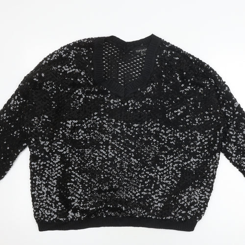 Topshop Women's Black Medium Sequin Pullover Jumper