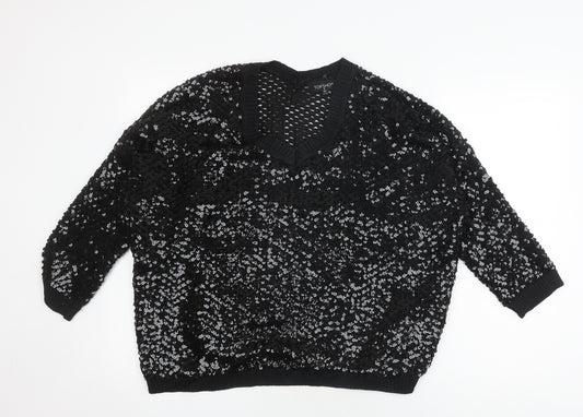 Topshop Women's Black Medium Sequin Pullover Jumper