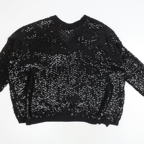 Topshop Women's Black Medium Sequin Pullover Jumper