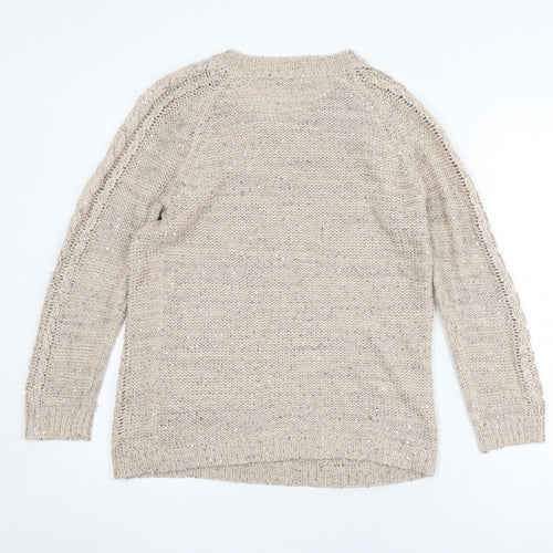 Marks & Spencer Beige Wool Blend Cable-Knit Jumper, Size 14