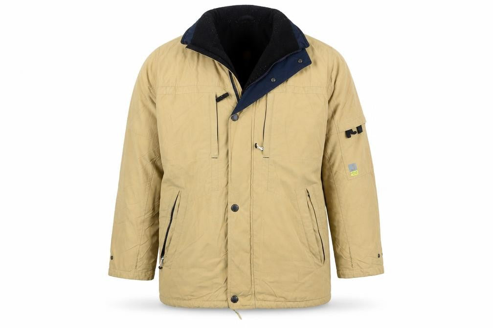 Front view of Jupiter Men's Beige Parka Jacket, size M, Cotton Blend