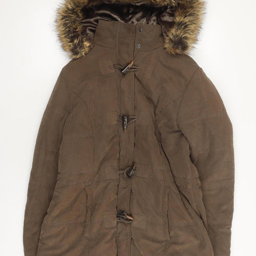 BHS Women's Brown Parka Coat Size 16 with Fur Trim