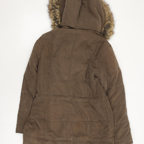 BHS Women's Brown Parka Coat Size 16 with Fur Trim