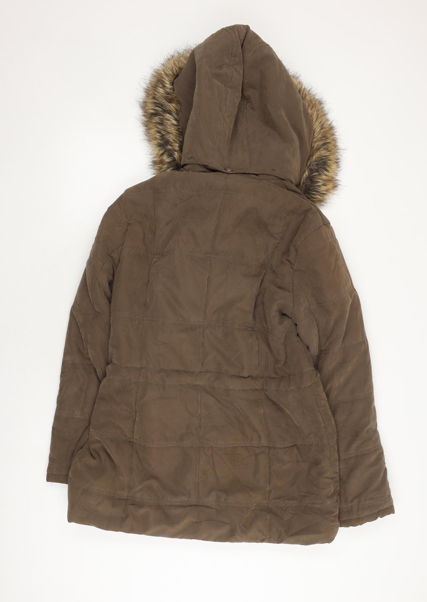 BHS Women's Brown Parka Coat Size 16 with Fur Trim