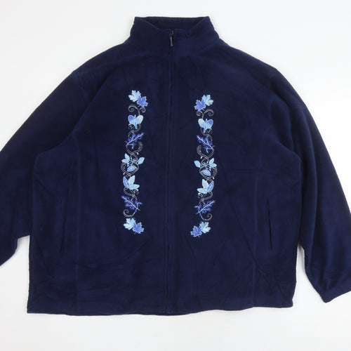 Pure & Natural Women's Blue Embroidered Full Zip 3XL Fleece