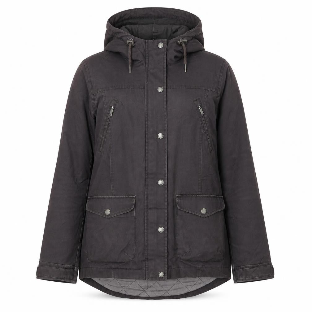 Front view of FatFace Women's Grey Parka Jacket, size 14, Hooded