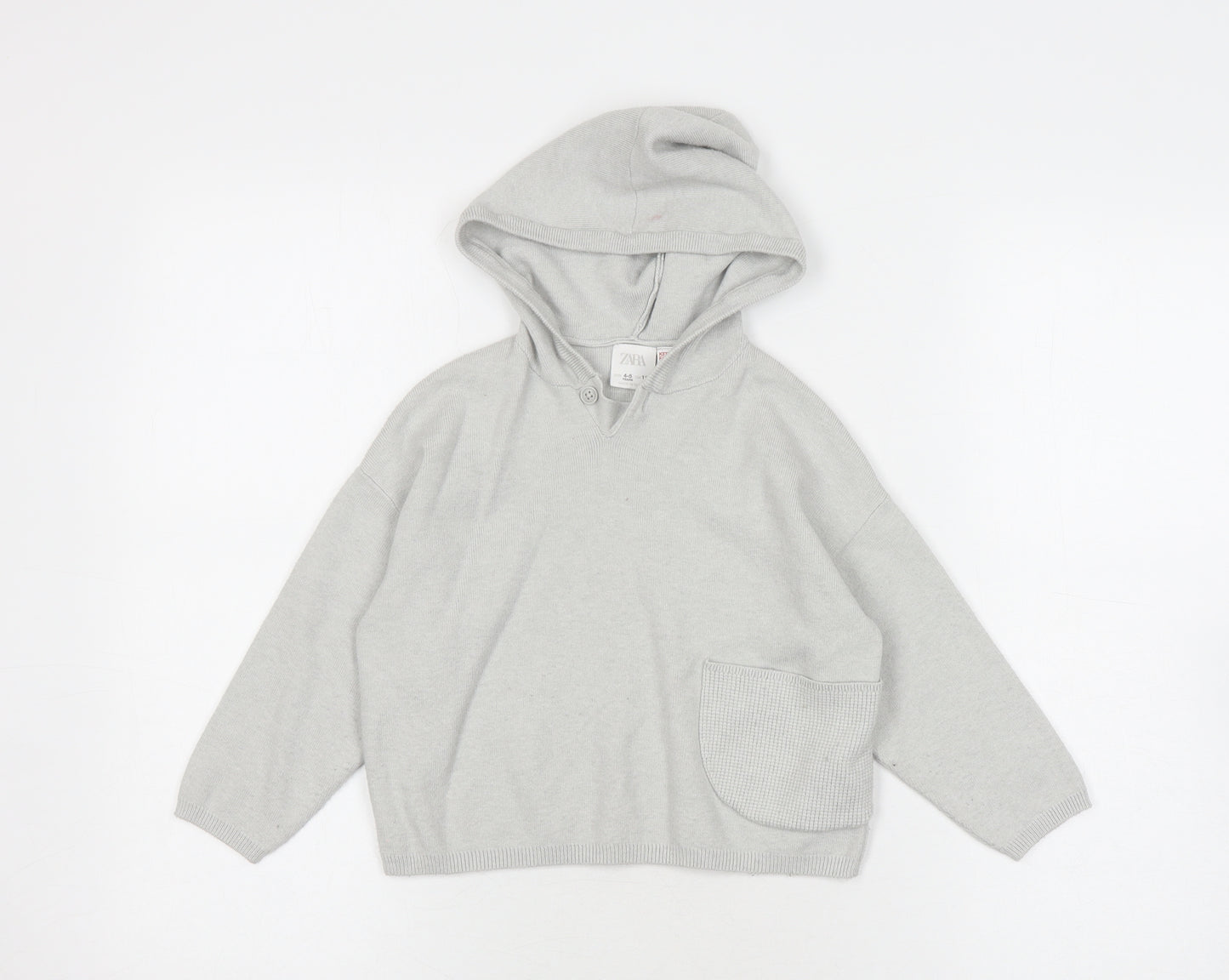 Zara Boys Grey Hooded Pullover Jumper 4-5 Years