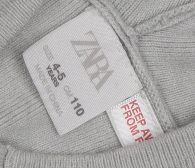 Zara Boys Grey Hooded Pullover Jumper 4-5 Years