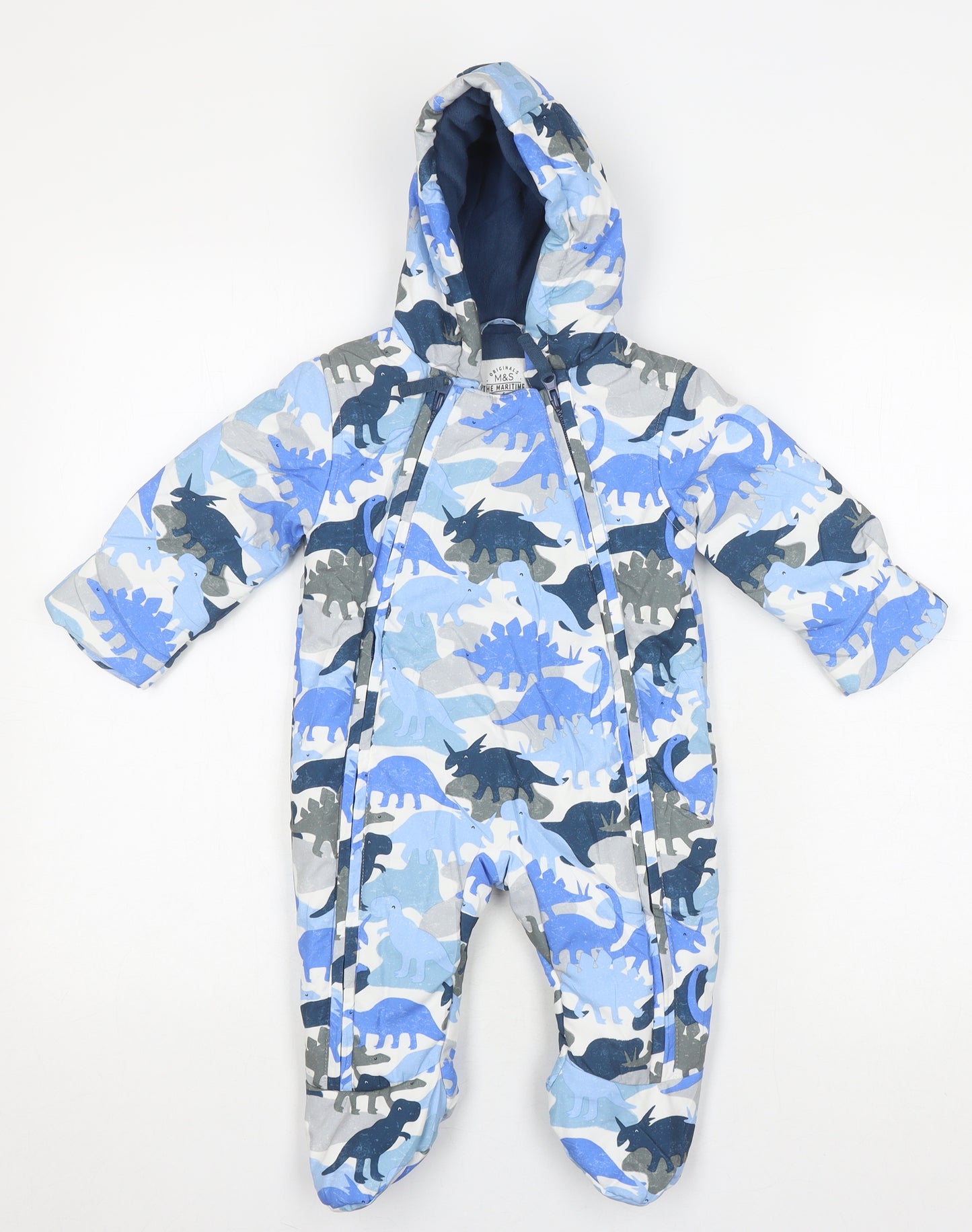 Marks and Spencer Blue Unisex Dinosaur Snowsuit 9-12 Months