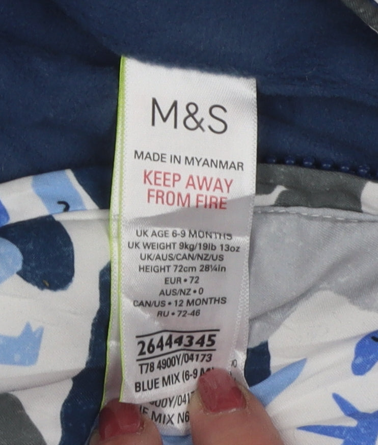 Marks and Spencer Blue Unisex Dinosaur Snowsuit 9-12 Months
