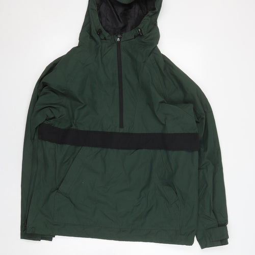 H&M Men's Green Anorak Jacket L Hooded Elastic Waist