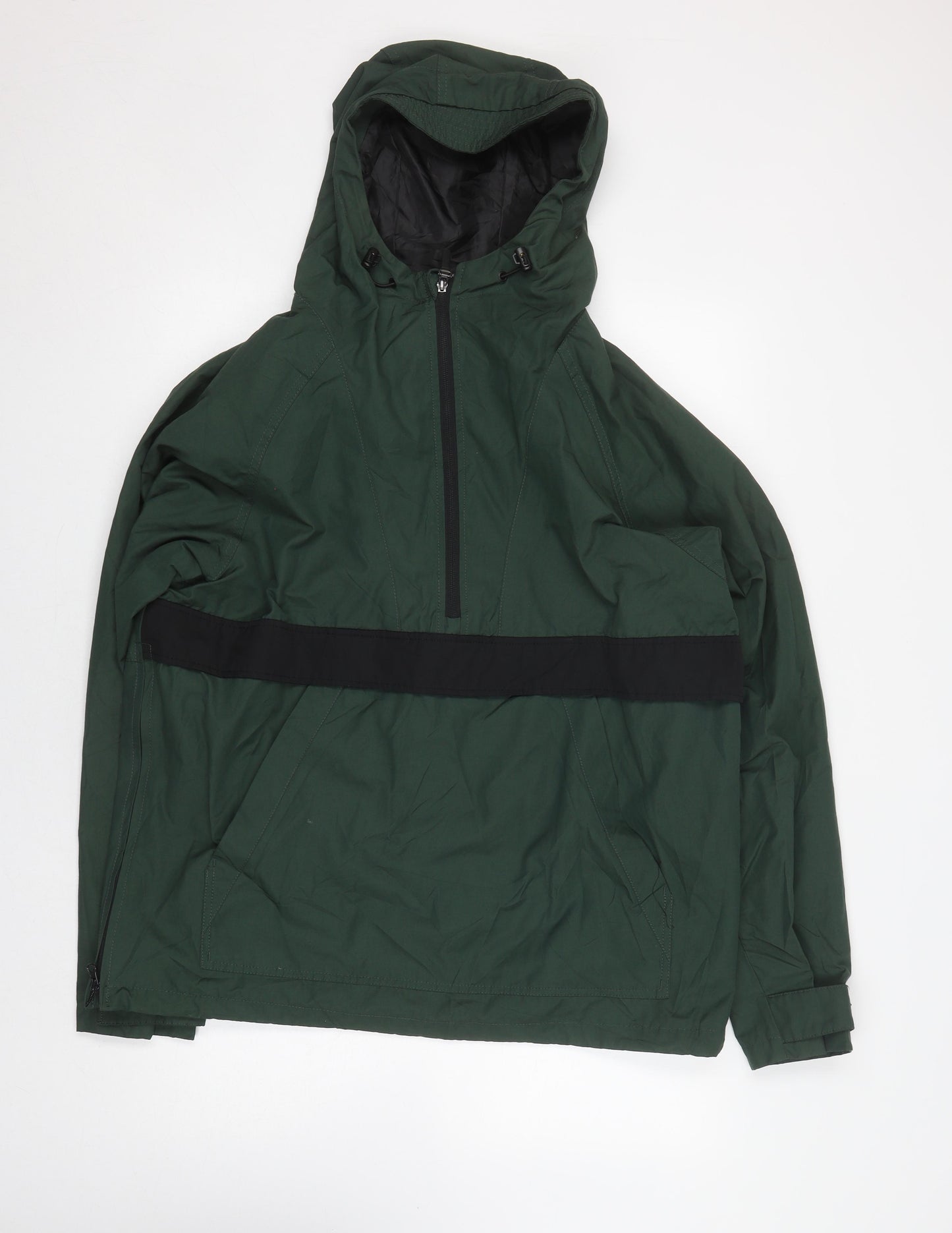 H&M Men's Green Anorak Jacket L Hooded Elastic Waist