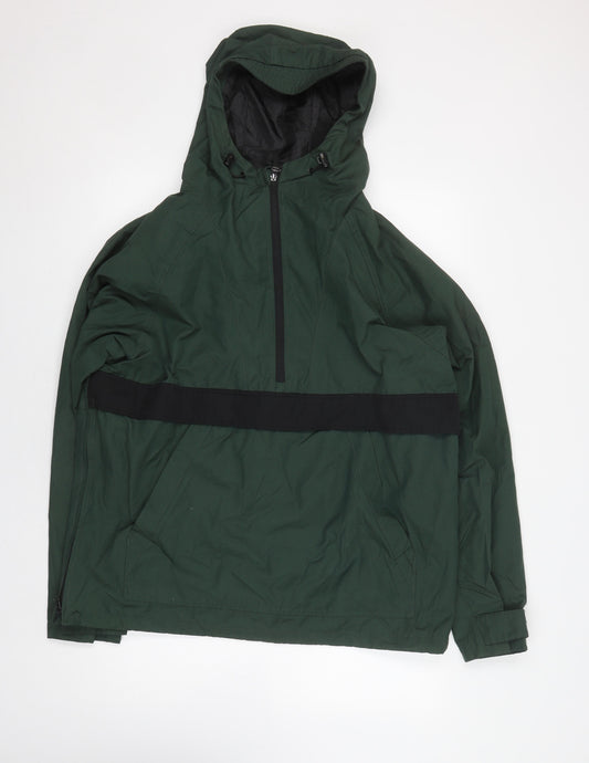 H&M Men's Green Anorak Jacket L Hooded Elastic Waist