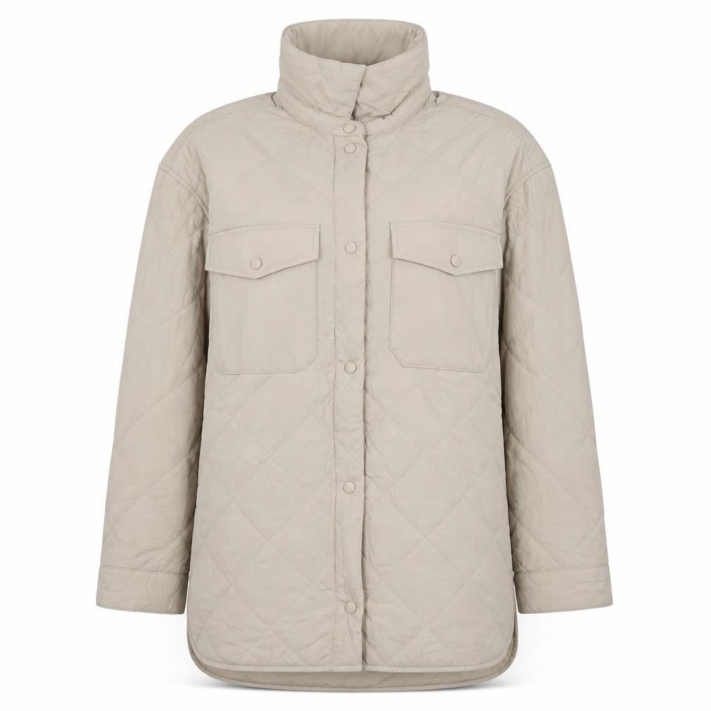 Front view of Marks & Spencer Women's Beige Quilted Long Jacket