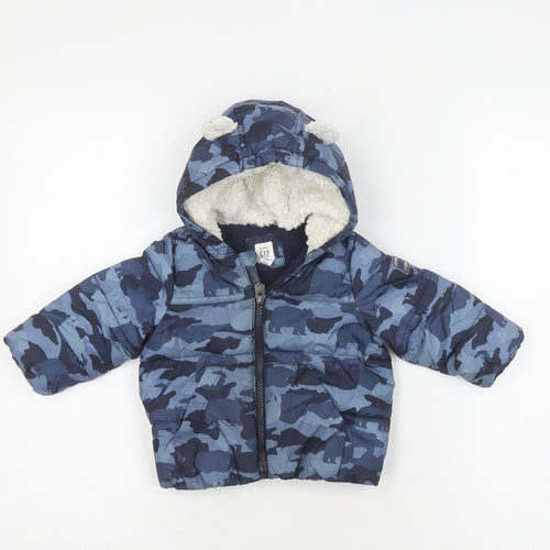 Gap Unisex Blue Camouflage Puffer Jacket 6-9 Months Winter