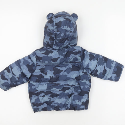 Gap Unisex Blue Camouflage Puffer Jacket 6-9 Months Winter