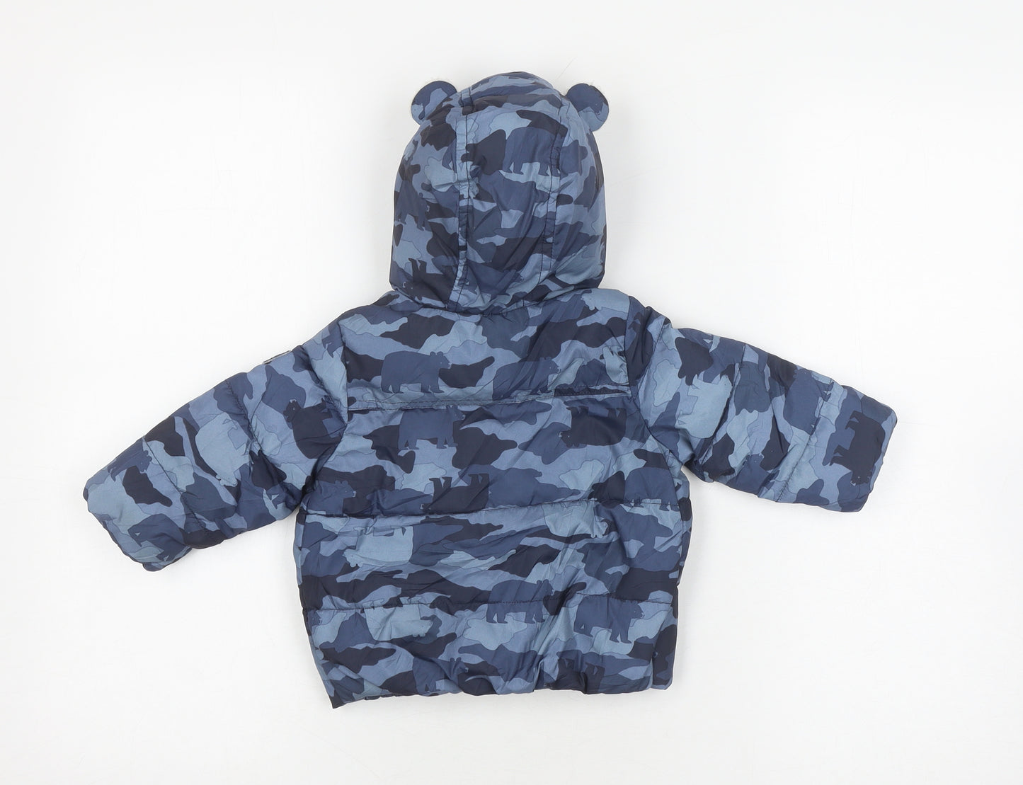 Gap Unisex Blue Camouflage Puffer Jacket 6-9 Months Winter